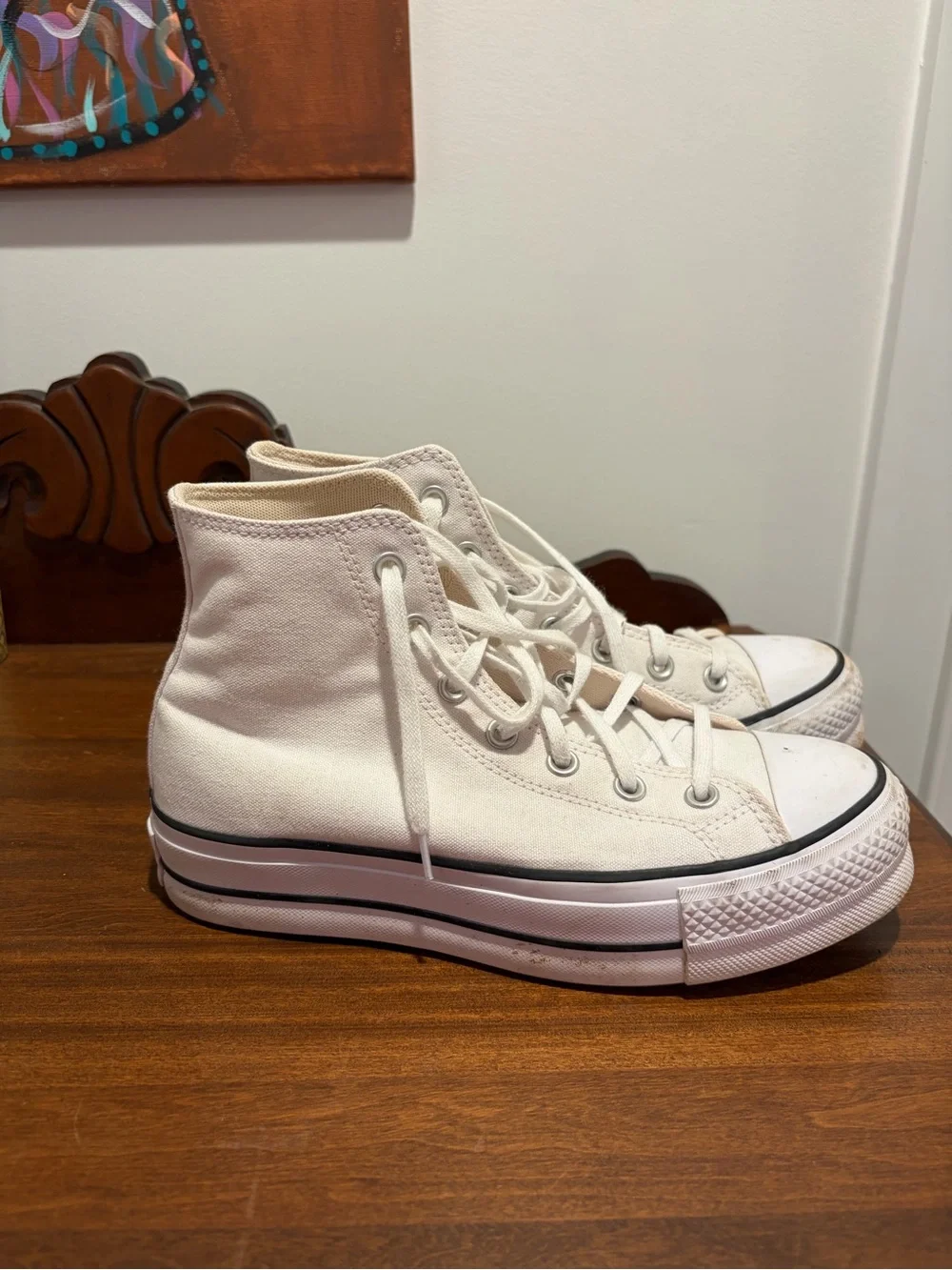 High-Top Platform Canvas Sneakers in Off-White